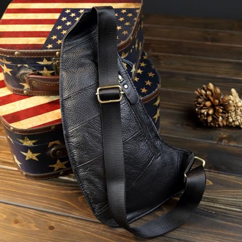 Vintage Leather Sling Bag Backpack for Men Crossbody Shoulder Chest DayPack Backpacks - color: #03black