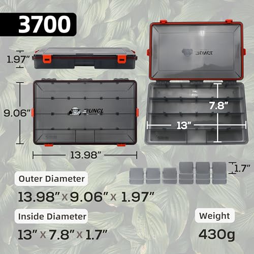 RUNCL Fishing Tackle Box, Waterproof Airtight Stowaway, 3600/3700 Tray Tackle Box with Adjustable Dividers, Plastic Storage Organizer(2pcs 3700) - color: 2pcs 3700