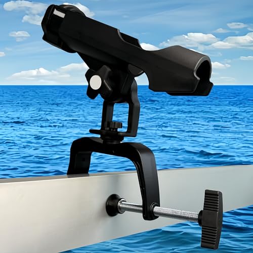 HiUmi Fishing Boat Rods Holder with Large Clamp Opening 360 Degree Adjustable Fishing Rod Racks Folding Holder - color: RH20L-4Pack