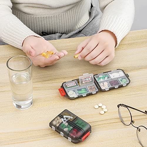 4PS Travel Pill Organizer with 164 Slice Labels，10 Compartments Travel Pill Box Portable Folding Small Pill Case Daily Pill Container Used for Carry Storage Medicine Organizer By M MUchengbao (Grey) - color: Grey