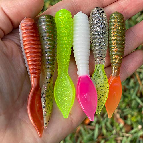 Charlie's Worms Artificial Fishing Bait Spade Tail Grub, Freshwater Saltwater Bass Fishing Lures Scented Soft Baits 12pk - color: Houdini