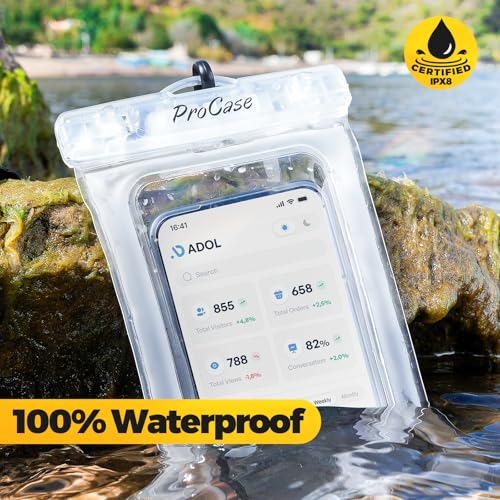 ProCase 2 Pack Floating Waterproof Phone Pouch IPX8, Universal Dry Bag Fits iPhone 17/16/15/14/13 Series, Galaxy S24/S23/S22, Pixel 8/7 (Up to 7”), Touchscreen, Underwater & Snow Protection -Clear - color: Clear