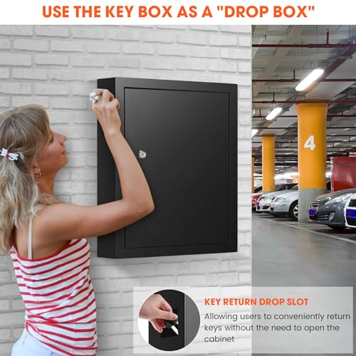 Nebakne 125 Position Key Cabinet Wall Mount with Anti-Theft Deposit Key Slot, Key Box Organizer with Key Hooks & 125 Tags Key Labels, Key Safe for Hotels & Office & Companies & Car Dealerships - color: Black, size: 125 Key Hook