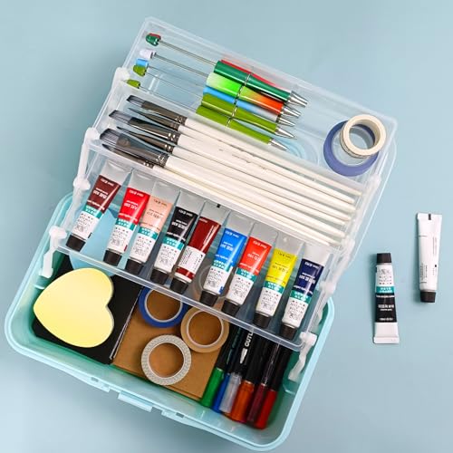 10Inch Tackle Box Organizer and Storage,Three-Layer Sewing Box With 2 Trays | Craft Organizers and Storage,Medicine Storage Box With Handle For Nail、Makeup、Diamond Painting、Building Blocks - color: BLUE