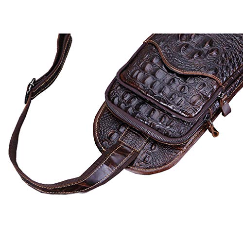 Hebetag Crocodile Genuine Leather Sling Crossbody Bag for Men Travel Outdoor Hunting Hiking Camping Shoulder Chest Pack Backpack Daypack Coffee - color: #12coffee