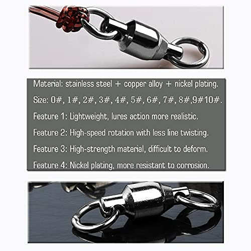 AMYSPORTS Barrel Ball Bearing Swivel Saltwater Rolling Fishing Swivels Stainless Steel High Strength Connector Bearings Solid Welded Rings Black Nickel - size: Size 4+4 (110lb) 50 pcs