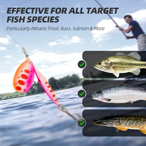 Inline Spinner Bait – Fish-Shaped Spinnerbait Lures 5-Pack, 360° Rotation with Reflective Blades, Perfect for Freshwater & Saltwater Fishing, Targeting Bass, Trout, Pike, Perch & More - color: Squid Eye Spinnerbait
