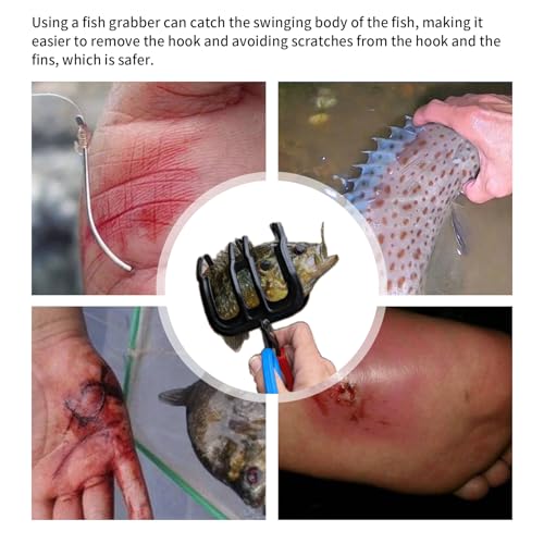 BORDSTRACT Fish Grabber, Three Claw Power Grip Fish Pliers, Non-Slip Metal Fish Gripper with Comfortable Plastic Handle, Fishing Pincer Dehooker for River Fishing, Sea Fishing, Ice Fishing