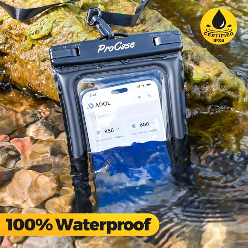 ProCase 2 Pack Floating Waterproof Phone Pouch IPX8, Universal Dry Bag Fits iPhone 17/16/15/14/13 Series, Galaxy S24/S23/S22, Pixel 8/7 (Up to 7”), Touchscreen, Underwater & Snow Protection -Black - color: Black