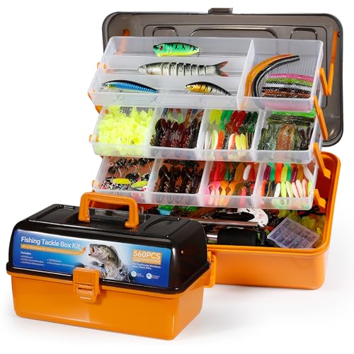 560PCS Fishing Lures Kit with Large 4-Layer Tackle Box, Complete Freshwater Bass Fishing Gear Set with Pliers, Hooks, Crankbait, Sinkers, Jigs, Weights & More Accessories, Gifts for Men
