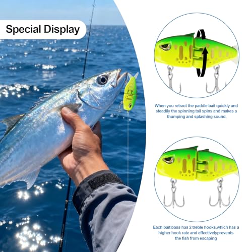 Popper Top Water Fishing Lure: Whopper Fishing Lures with Floating Rotating Tail Barb Treble Hooks Saltwater Freshwater for Bass - color: 2pcs green pink