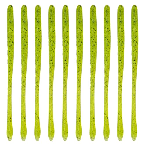 6th Sense – Bounce Worm Bass Fishing Lure Soft Plastic Worm for Wacky Neko Drop Shot Texas Rig - color: Chartreuse Pepper, size: 6.7in. (10/pk)