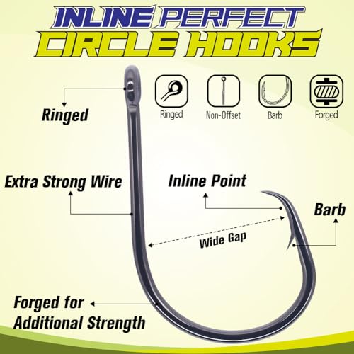 LURELINK-Inline-Circle-Hooks-Saltwater-for-Catfish-Bass-Octopus-Hooks-Fishing-Hook-Freshwater 50 Pack - color: Black, size: 9/0 50-Pack