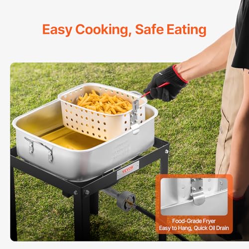 VEVOR 18 Qt Fish and Wing Fryer with Double Basket, Aluminum Propane Fish Fryer Kit, Outdoor Deep Fryer Seafood Pot with Thermometer and 58,000 BTUs Propane Burners, for Outdoor and Backyard Cooking - style: 18-qt