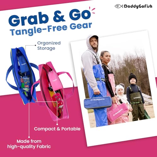 DaddyGoFish Kids Fishing Pole - Rod Reel Combo Tackle Box Starter Set - First Year Small Dock Gear Kit for Boys Girls Toddler Youth Age Beginner Little Children Junior Anglers - color: 2 Pack- Blue + Pink (Complete Set), size: 4ft