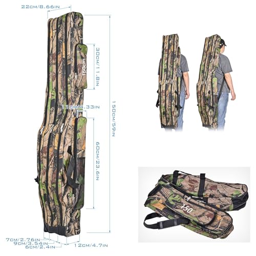 3 Layers Fishing Pole Bag,Portable 3 Layers Oxford Folding Rod Carry Case,Fishing Reel Tackle Storage Bag Case - color: Earthy yellow, size: 150cm/59in