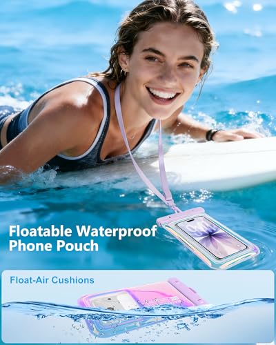 IPX68 Waterproof Phone Pouch, Floating Waterproof Phone Case for iPhone 17 16 15 14 13 Pro Max Samsung S26 S25 S24, Up to 7 Inch, Beach Vacation Essentials, Sparkling Purple - color: Sparkling Purple