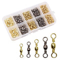 Fishing Barrel Swivels, 200pcs Rolling Ball Bearing Swivels with Solid Ring Fishing Tackle Accessories Hook Line Connector Copper with Stainless Steel Black & Gold Size 2 4 6 8 10