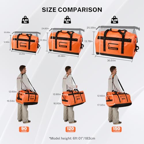 Gonex Waterproof Duffel Bag, 90L Heavy Duty Dry Duffle Bag with Reinforced Thickened Bottom, 3-in-1 Convertible Large Travel Backpack for Kayaking, Motorcycle, Camping & Boating, Orange - color: Orange, size: 90L