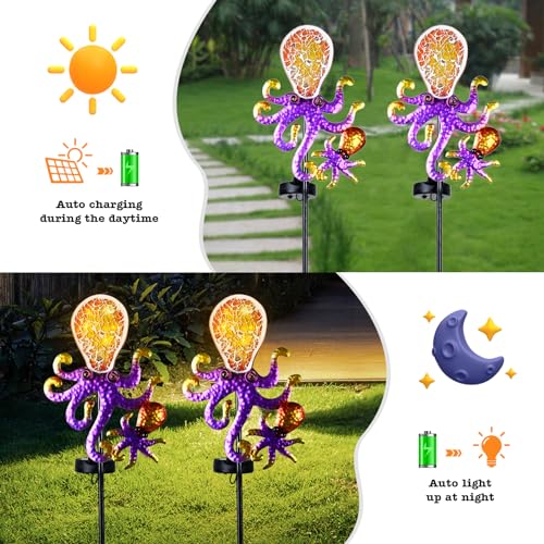 Yiosax-Solar Outdoor Lights Decorative-Yard Outdoor Decorative - Garden Stakes Octopus Decorative Waterproof 7 LED Light Decor Ocean Beach Theme for Lawn Path Yard Decoration Gift Idea - style: Octopus