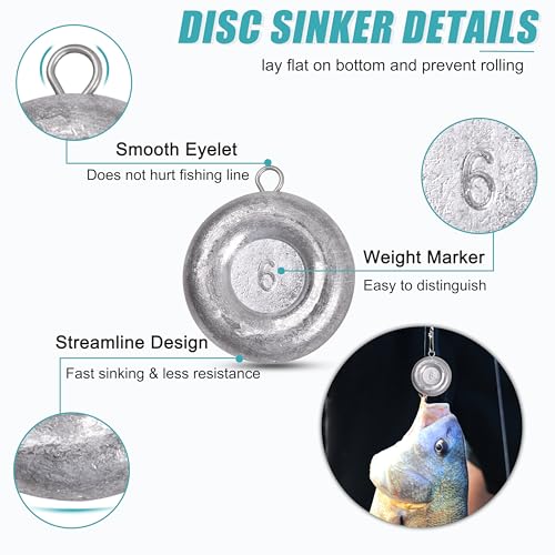 Disc Sinkers Fishing Weights, Coin Fishing Sinkers Weights Saltwater Surf Fishing Weights Bottom Drifting Trolling Catfishing Fishing Sinkers Saltwater Gear Tackle 1oz 2oz 3oz 4oz 5oz 6oz 8oz - style: 1 Ounce, 4 Pack