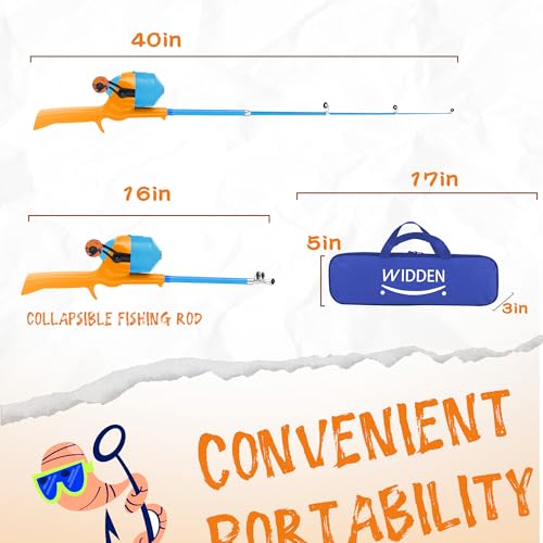 Kids Fishing Pole, Telescopic Fishing Rod, Toddler Collapsible Fishing Rod and Reel Combo with Tackle Box, Fishing Line, Bobber, and Soft Lures for Boy, Girl, Youth, Beginner, Over 4 Years Old - color: Sunny Orange & Sky Blue