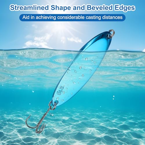 Fishing Spoons Lures, Metal Saltwater Treble Trout Lures Jigging Spoon with Treble Hooks Casting Spinner Baits - color: Blue, size: 21g / 3/4 oz