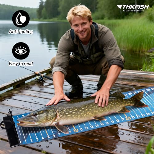 THKFISH 53in Fish Ruler with Measuring Board, Portable Waterproof Folding Fishing Ruler Fish Measuring Tape for Boat, Kayak, Coolers, Yacht and Workbench (Blue) - color: Blue
