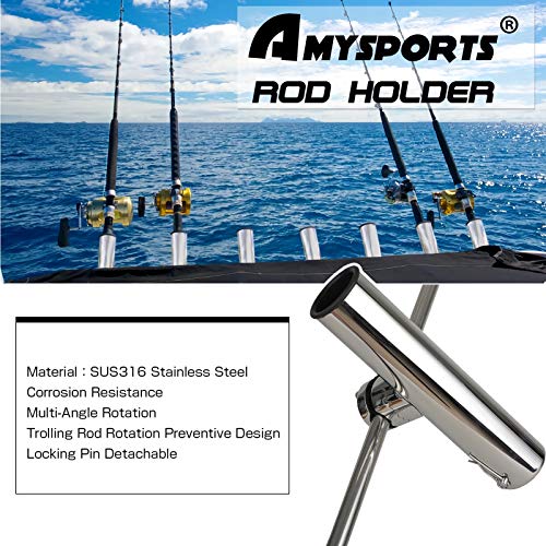 AMYSPORTS Stainless Steel Trolling Rod Holder Clamp Side Mount Fishing Pole Holders Adjustable Kayak Rail Rods Supporters Boat Sailboat for Boating - size: Size2PCS