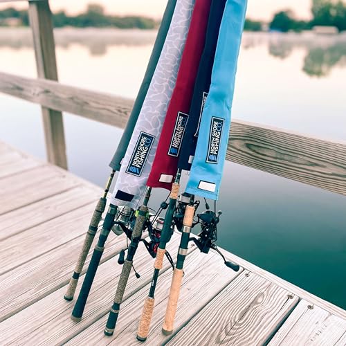 Premium Neoprene Fishing Rod Sleeve – Floating, Puncture Resistant, Labeled Protective Sock for Casting, Spinning, Trolling Fishing Rods - color: Topo, size: 60", style: Spinning