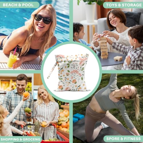 Flower Wet Dry Bags for Diaper Waterproof Swimsuit Washable Reusable Bag for Beach Diapers Dirty Yoga Gym Clothes Plant Gifts for Men Women Friend 12.5x10.2 Inches - color: Flower3