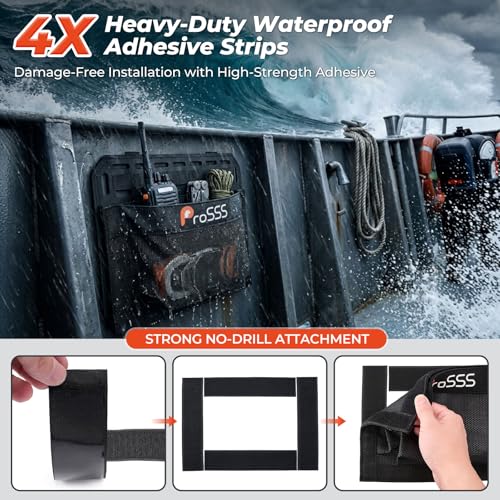 1PC Boat 10"*7" Self-Adhesive Storage Mesh Bag,Marine Organizer for Tools & Boat Accessories,Waterproof Strong Adhesive Backing, Easy to Install & Remove,Keep Your Boat Tidy and Items Secure