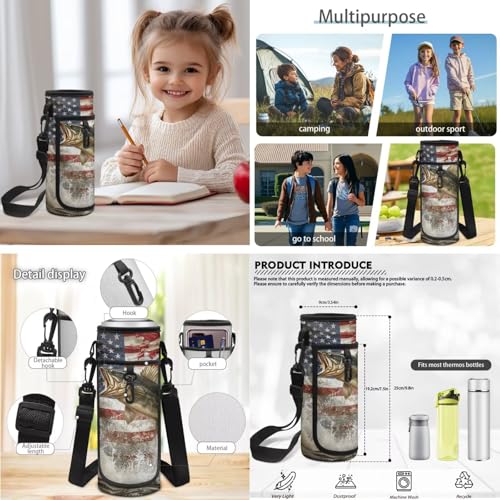 Bass Fishing Backpack 4 Pieces American Flag School Backpack with Lunch Bag Handbag Pencil Case Water Bottle Sling Bag Elementary Middle Rucksack Travel Bookbag - color: American Flag Bass Fish