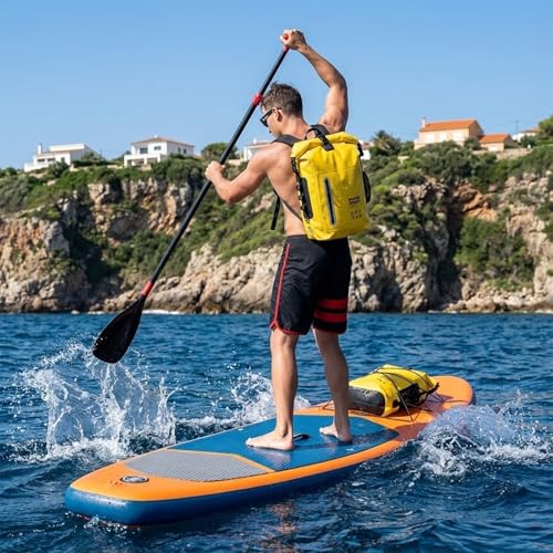 Dry Bag Waterproof 25L - Floating & Lightweight Bags for Women, Waterproof Backpack for Kayaking, Boating, Fishing, Paddle Boarding, Camping, Hiking, Roll-Top Seal & Adjustable Shoulder Straps - color: Yellow