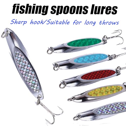 Fishing Lures - Trout & Bass Walleye Lures, Saltwater Fishing Spoons 5pcs with Box