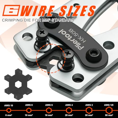 Battery Cable Crimper Tool For AWG 10-1/0 Gauge Electrical Lug, Battery Terminal Connectors with Cable Cutter, Wire Crimping Tool For Heavy Duty Copper Wire Lugs