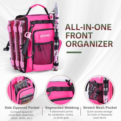 Goture Pink Fishing Rod and Reel Combo - ML Action Spinning Reel Pole with Pink Bag - Telescopic Rod Kit for Starter Travel Saltwater Freshwater, Gift for Woman - color: Pink Pole - Sling Bag with 3600 Trays, size: 6FT/1.8M