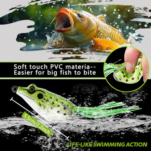 5PCS Frog Lure Kit - Topwater Fishing Lures for Pike, Snakehead & Freshwater Fish | Soft PVC Baits with Weedless Hooks - Perfect for Dense Vegetation | Ideal Lure Set for Anglers inSaltwater - color: 5pc, 3.67in/0.46oz, size: 2.165in/5.5cm