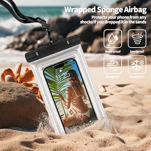Floating Waterproof Phone Pouch, IPX68 Waterproof Phone Case with Lanyard for iPhone 17 16 15 Pro Max Samsung S26 S25 S24, Up to 7", Beach Vacation Essentials, Glitter Silver - color: Glitter Silver