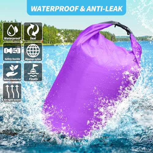 Dry Bag Set, Waterproof Small Lightweight Dry Bags for Paddle Board Kayaking, Fishing, Camping(Purple, 2L+5L+10L) - color: Purple, size: 2+5+10L
