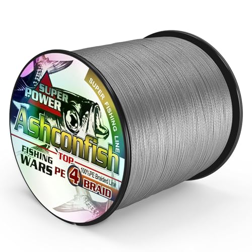 Ashconfish Braided Fishing Line- 4 Strands Super Strong PE Fishing Wire- 6lb to 100lb Test-100M/300M/500M/1000M(109Yards/328Yards/547Yards/1093Yards)-Abrasion Resistant - Zero Stretch-Multiple Colors - color: Gray, size: 10LB 0.14MM-547Yards