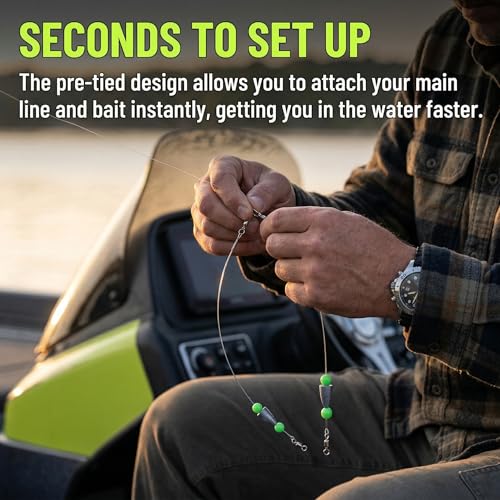 5Pcs Fishing Rigs for Trout Catfish Perch 12 Inch Steel Leader Lines with Fishing Weight 1/4oz Swivels Freshwater Saltwater Pre-Rigged Hooks for Limb Lines Metal Catfishing Finder Gear