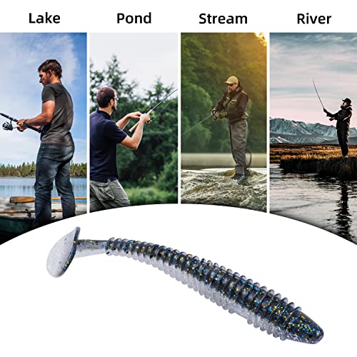 Paddle Tail Swimbaits 100/80/50PCS, 5/4/3/2 inch Soft Fishing Lures Bulk Pack – Durable Lifelike Action Lures for Bass, Trout, Crappie – Freshwater & Saltwater Fishing Gifts - color: Silver Blue, size: 4in, 80pcs