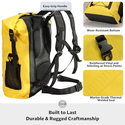 STOVER 5/10/25/30/40/55L Waterproof Dry Bag- Roll-Top Backpack w/Phone Case- Kayaking, Hiking, Camping, Boating- Men/Women - color: 55l Yellow (With Phone Case), size: 55L