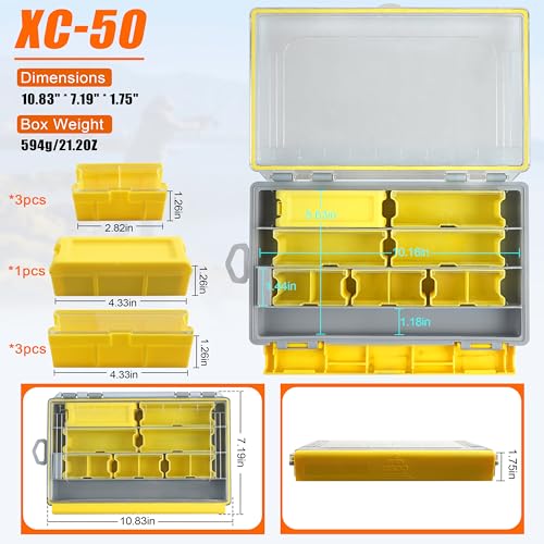 OROOTL Waterproof Fishing Tackle Box Organizer Versatile Storage Organizer Box with Adjustable Dividers Transparent Tackle Boxes Saltwater Freshwater Fly Fishing Accessories Gift for Men, XC-50 - style: XC-50 (10.83"x7.19"x1.75")-1pcs