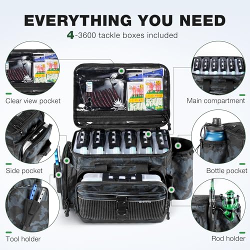 Ghosthorn Fishing Tackle Box, Waterproof 3600 and 3700 Tackle Trays, Plastic Tackle Box Organizer with Removable Dividers Storage Lure Box for Lures 1 and 4 Pack (Fishing Tackle Bags)
