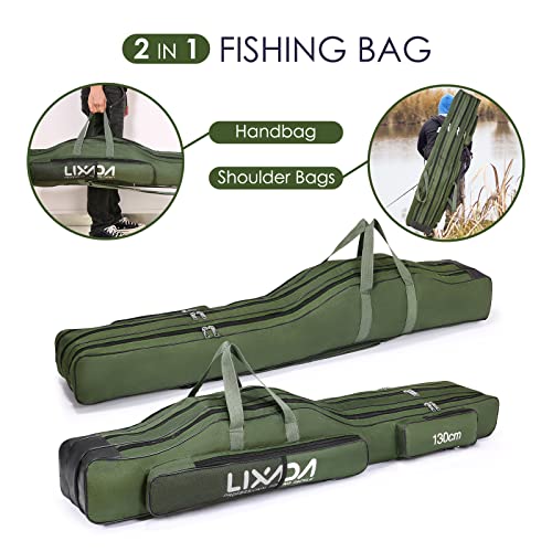 Lixada Fishing Rod Case, 3 Layers Oxford Fishing Rod Bag, Portable Foldable Fishing Pole Bag, Fishing Rod Carrier Fishing Tackle Storage Bag Travel Carry for Fishing Gear & Equipment - color: Army Green, size: 130cm