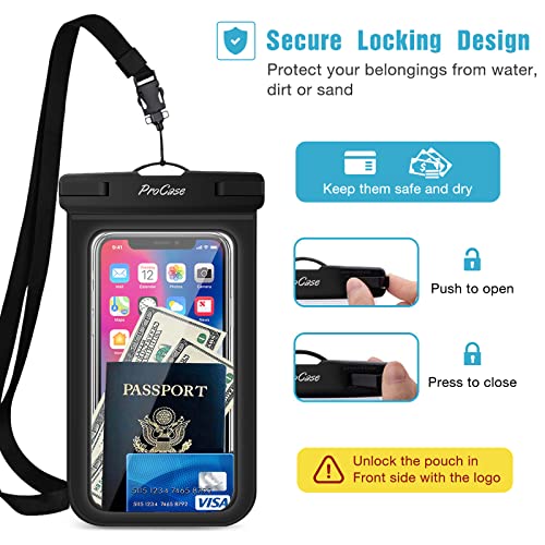 ProCase 2 Pack Waterproof Phone Pouch Case, 7" Universal Underwater Cellphone Dry Bag for iPhone 17 Air 16 15 14 13 Pro Plus Max 12 11, Galaxy S24 S23 S22 Ultra Pixel -Black - color: Black