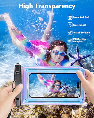 Waterproof Phone Pouch Floating, IPX68 Waterproof Phone Case with Lanyard for iPhone 17 16 15 14 Pro Max Samsung S26 S25 S24, Up to 7 Inch, Beach Vacation Essentials, Dazzling Purple - color: Dazzling Purple