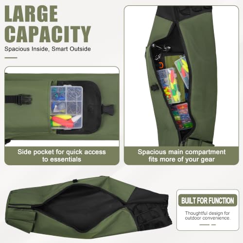 AGOOL Fishing Pole Bag with Rod Holder Fishing Rod Bag, 5 Rod & Reel Organizer Bag Waterproof Large Capacity Fishing Tackle Storage Bag Travel Carry Case Fishing Gifts for Men - color: Khaki Green
